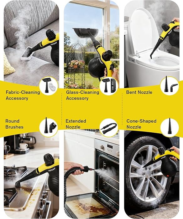 Handheld Steam Cleaner, Steamer for Cleaning, Multipurpose Portable Steam Cleaners for Home Use with Safety Lock and 10 Accessory Kit to Remove Grime, Grease, and More, Save Time and Effort