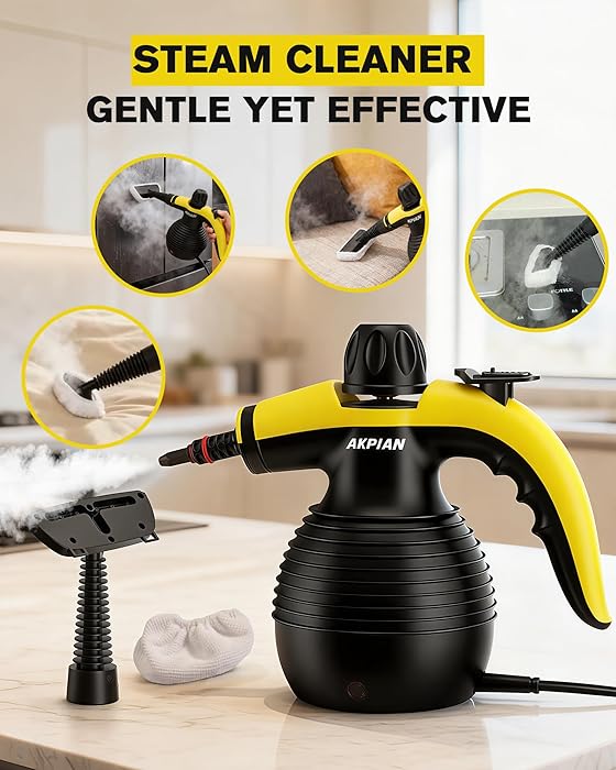 Handheld Steam Cleaner, Steamer for Cleaning, Multipurpose Portable Steam Cleaners for Home Use with Safety Lock and 10 Accessory Kit to Remove Grime, Grease, and More, Save Time and Effort