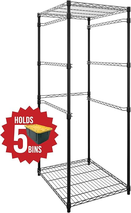 SafeRacks 5-Tier Steel Tote Rack - Maximize Space, Declutter, Organization, NSF Certified, Bin Storage for Garage, Pantry, Kitchen, Workspace, 5 Shelves, 31″ x 23″ x 68″, Black