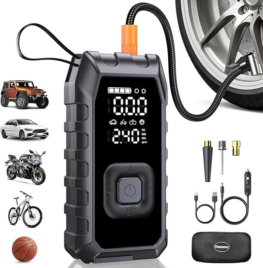 Tire Inflator Portable Air Compressor, Fast Inflation Cordless Air Compressor, Dual Cylinder, Electric Air Pump for Heavy-duty Vehicles, Car, Motorcycle, Bike, Ball
