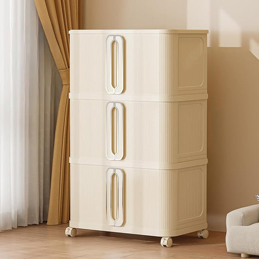 Stackable Storage Bins with Lid,Collapsible Storage Bins for Closet Organizers,Foldable Plastic Sliding Door Box Containers for Home Office Dorm (21.65"×12.99"×12.99",White,3)