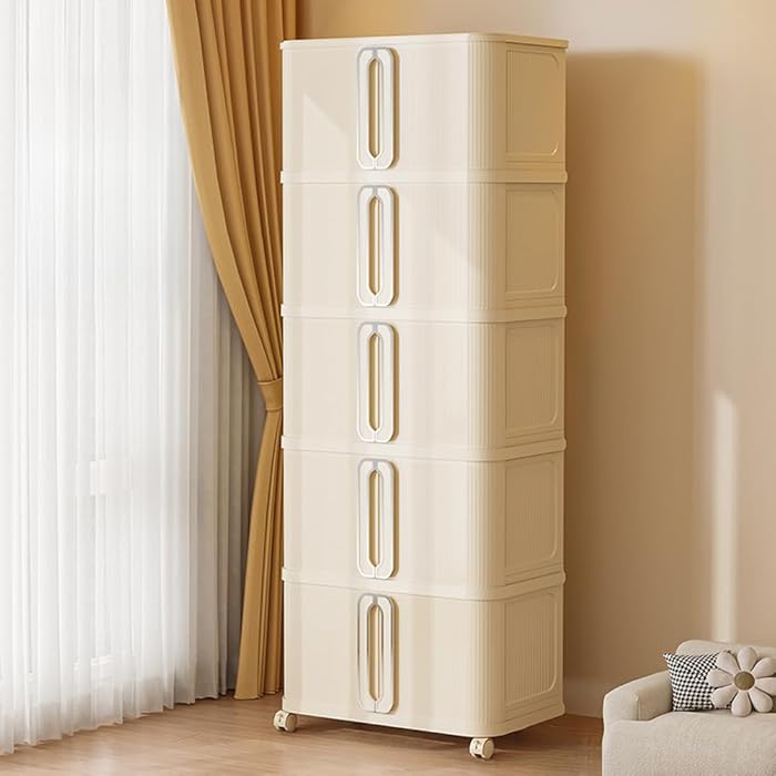 Stackable Storage Bins with Lid,Collapsible Storage Bins for Closet Organizers,Foldable Plastic Sliding Door Box Containers for Home Office Dorm (21.65"×12.99"×12.99",White,3)