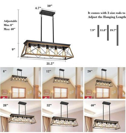 5-Light Pendant Lights Fixture, Farmhouse Chandeliers for Dining Room, Rustic Island Lights for Kitc