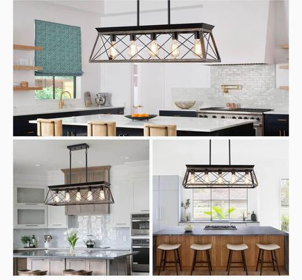 5-Light Pendant Lights Fixture, Farmhouse Chandeliers for Dining Room, Rustic Island Lights for Kitc