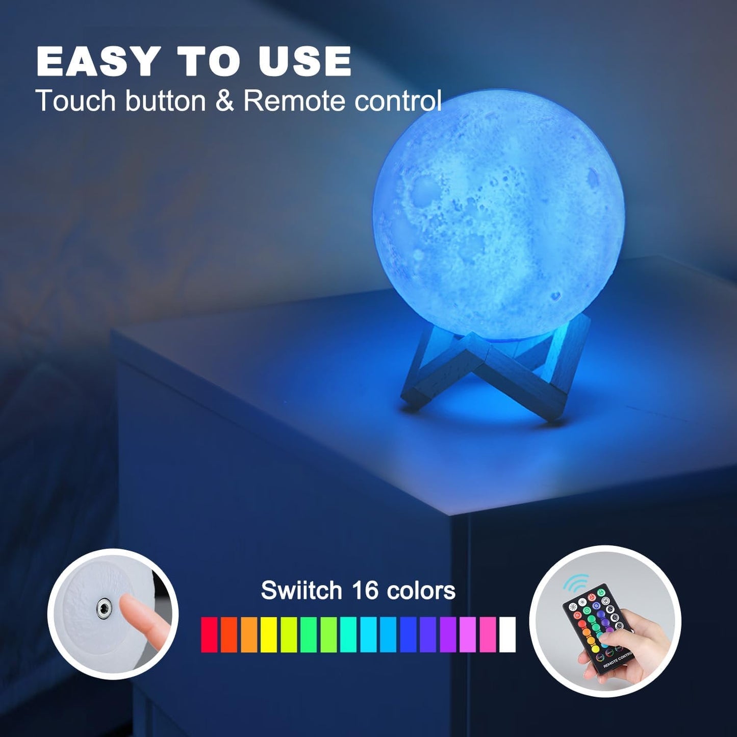 Galaxy Lamp 4.8inch Lava Lamp 3D Moon Lamp 16 Colors Night Light for Bedroom, Birthday Gifts for Teens Girls Boys, Remote & Touch Control