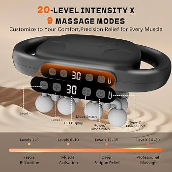 16 Head Deep Tissue Massage Gun, Percussion Back Massager with Time Adjust
9 Modes & 20 Intensities, Portable Handheld Muscle Massager for Body,Shoulder,Neck,Legs,Foot,Pain Relief, Gifts for Men Women