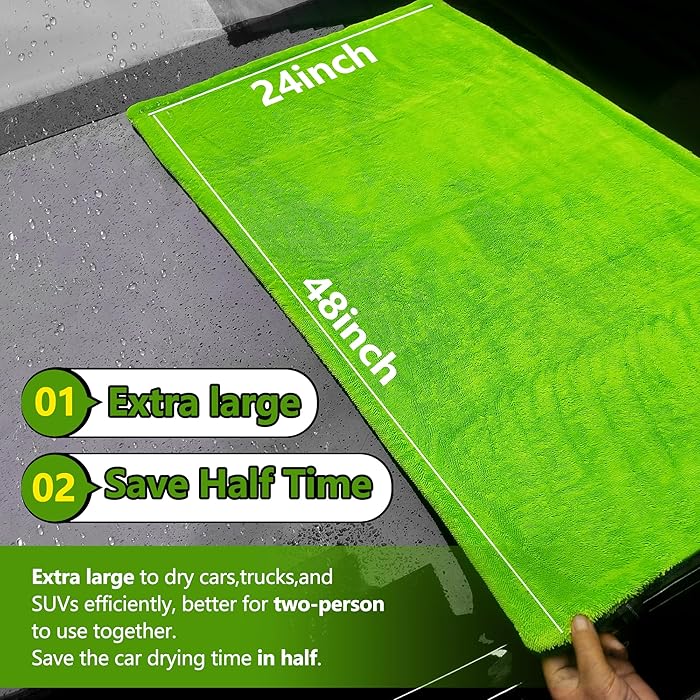 1400GSM Car Drying Towel(48" x 24"),Microfiber Towels for Cars Detailing -Absorbs 9lbs of Water, Ultra-Absorbent, Streak-Free, Scratch-Free, No Water Spots, Double-Twist Pile & Edgeless