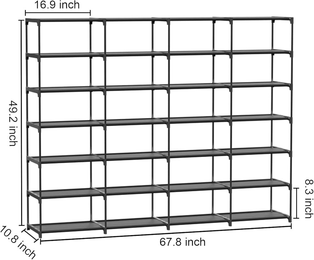 Large Shoe Rack 4 Row 7 Tier Stackable Storage Organizer Shelf 56-70 Pairs Sneaker Sturdy Shoes Cabinet Holder Cubby with Plastic Sheets for Entryway Closet Garage