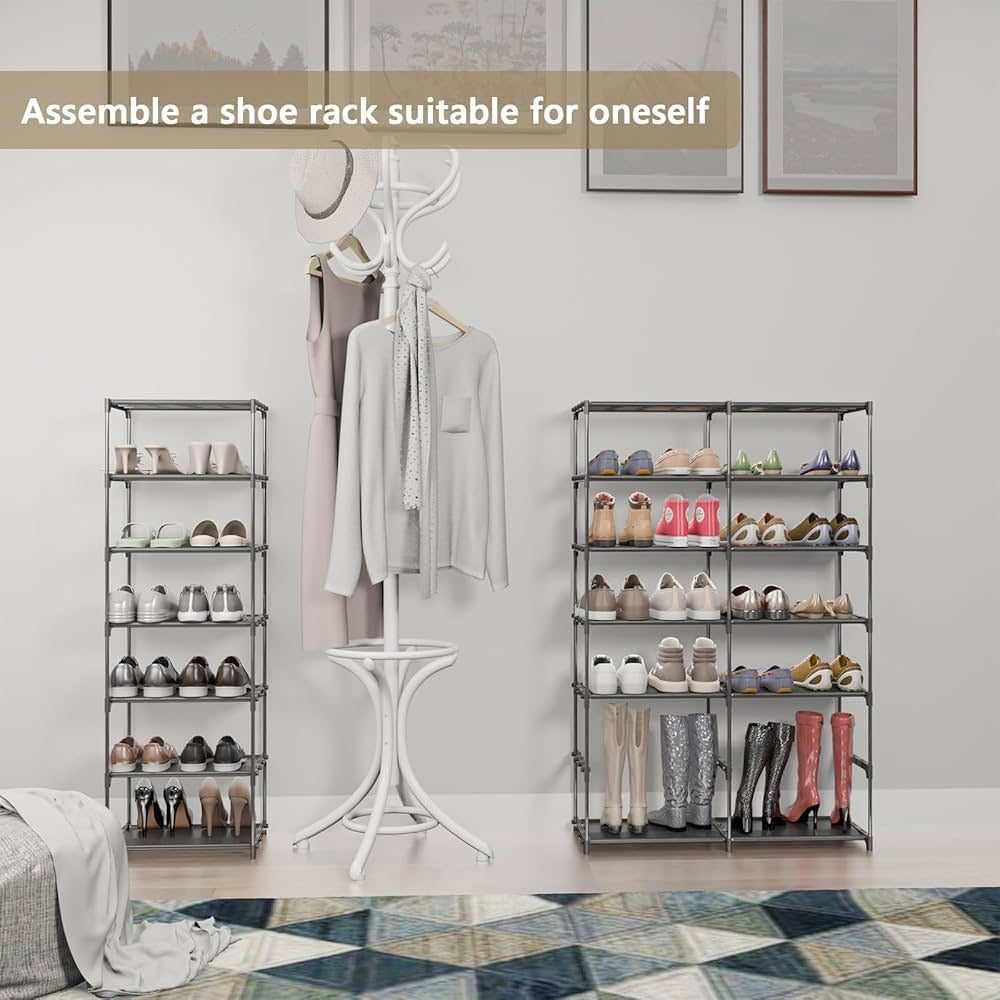 Large Shoe Rack 4 Row 7 Tier Stackable Storage Organizer Shelf 56-70 Pairs Sneaker Sturdy Shoes Cabinet Holder Cubby with Plastic Sheets for Entryway Closet Garage