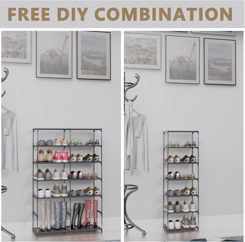 Large Shoe Rack 4 Row 7 Tier Stackable Storage Organizer Shelf 56-70 Pairs Sneaker Sturdy Shoes Cabinet Holder Cubby with Plastic Sheets for Entryway Closet Garage