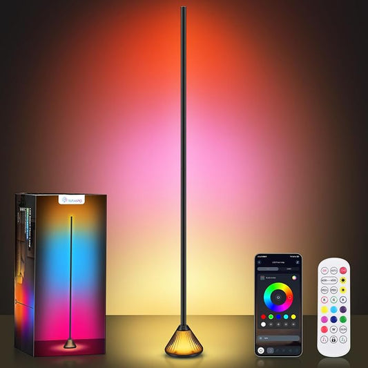 Smart RGB Corner Floor Lamp, LED Modern Corner Lamp with App & Remote Control, Music Sync Color Changing Dimmable Standing Lamp for Living Room Bedroom Game Room Home Decor (1 Pack)