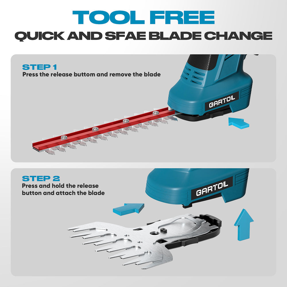 GARTOL 2-in-1 Cordless Hedge Trimmer & Grass Shears, Compatible with Makita 18V Battery, 20V Handheld Bush Trimmer with 12" & 6" Blades, Battery & Charger Included, Lightweight Bush Clipper for Yard