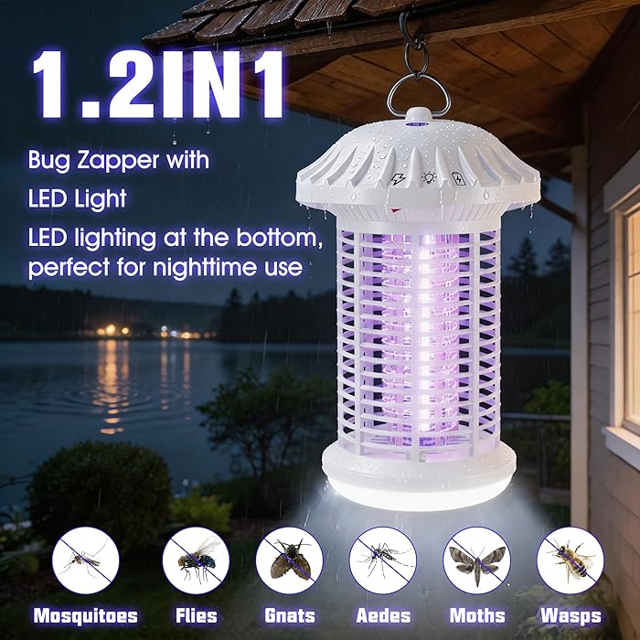 Bug Zapper Indoor & Outdoor, Water Proof Mosquito Zapper with LED Light, 4200V Electric Bug Zapper for Home Patio Office Courtyard