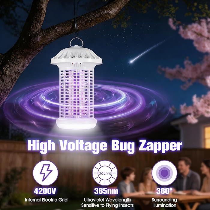 Bug Zapper Indoor & Outdoor, Water Proof Mosquito Zapper with LED Light, 4200V Electric Bug Zapper for Home Patio Office Courtyard