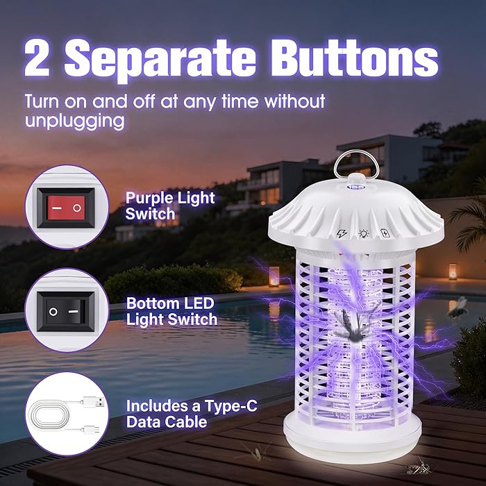 Bug Zapper Indoor & Outdoor, Water Proof Mosquito Zapper with LED Light, 4200V Electric Bug Zapper for Home Patio Office Courtyard