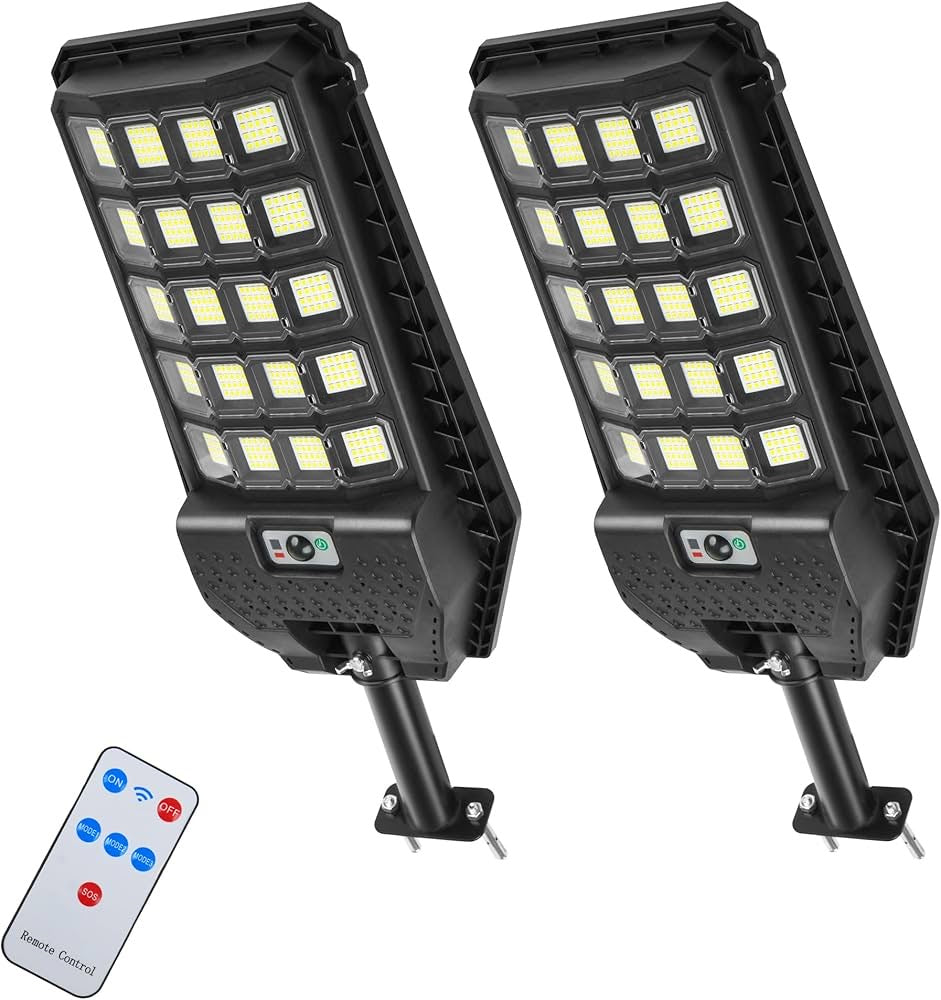 Solar Street Lights Motion Sensor, IP67 Waterproof 6500K Dusk to Dawn Solar Flood Light Outdoor with Remote Control, LED Outdoor Light for Outside Garden Yard, Parking Lot Lights(2PK)