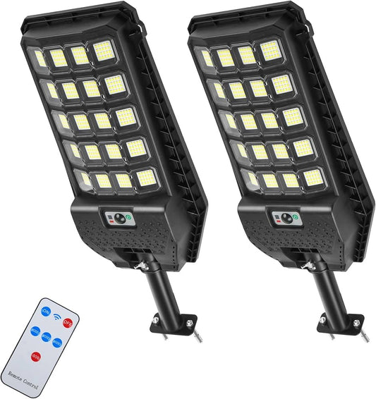 Solar Street Lights Motion Sensor, IP67 Waterproof 6500K Dusk to Dawn Solar Flood Light Outdoor with Remote Control, LED Outdoor Light for Outside Garden Yard, Parking Lot Lights(2PK)