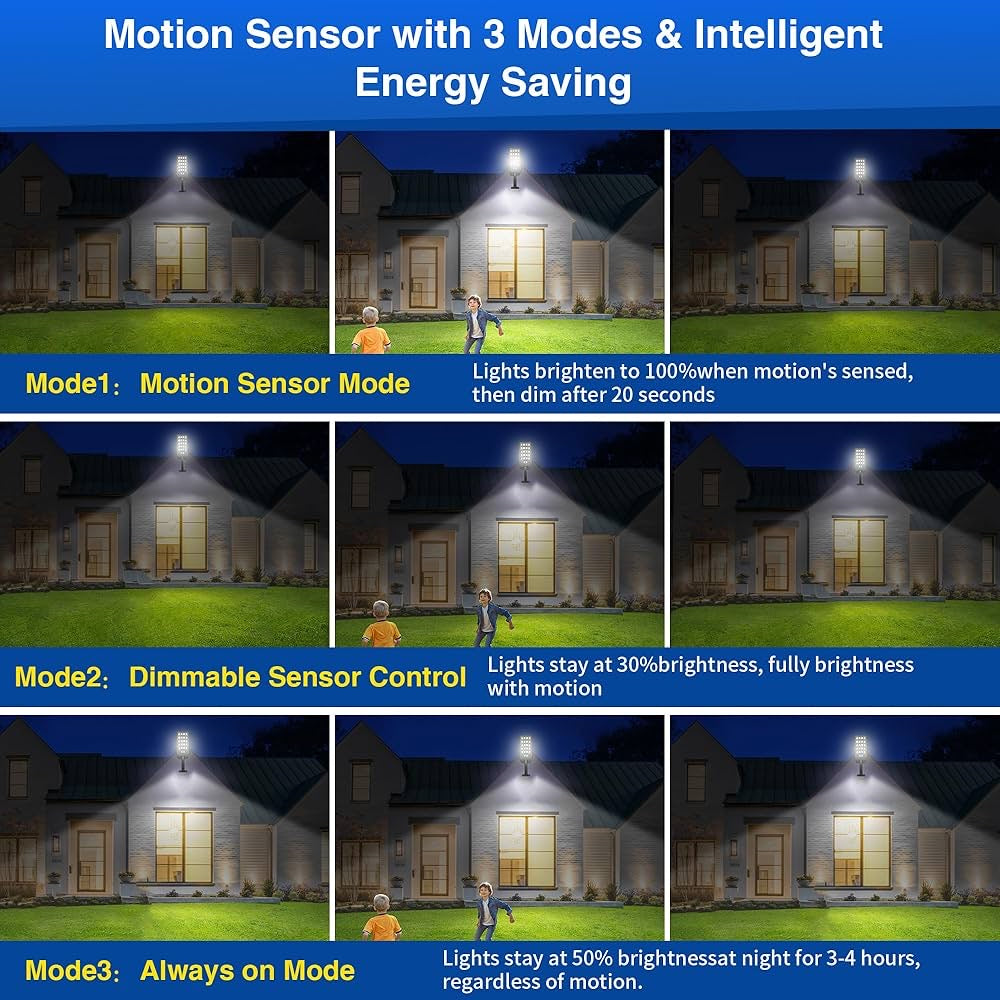 Solar Street Lights Motion Sensor, IP67 Waterproof 6500K Dusk to Dawn Solar Flood Light Outdoor with Remote Control, LED Outdoor Light for Outside Garden Yard, Parking Lot Lights(2PK)