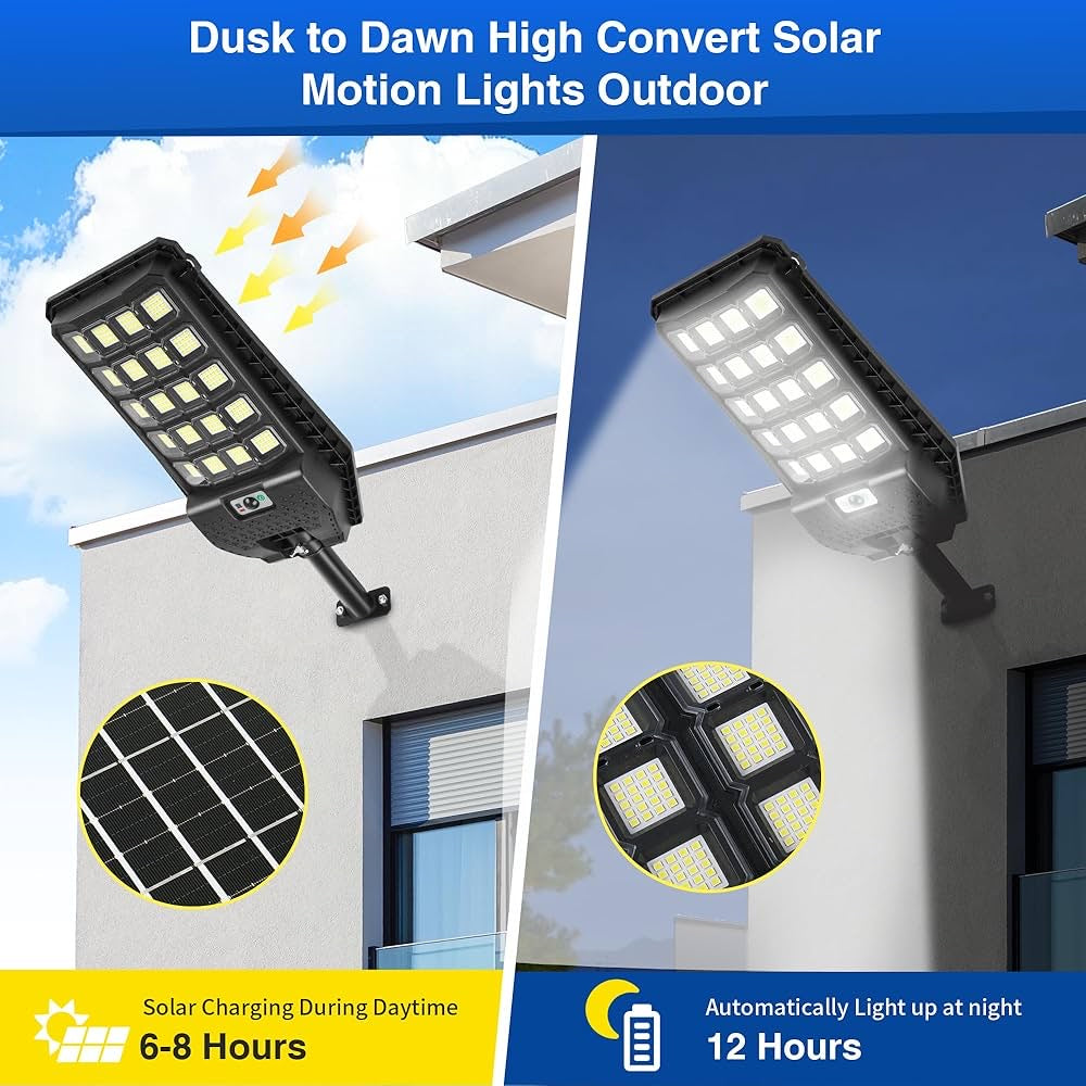 Solar Street Lights Motion Sensor, IP67 Waterproof 6500K Dusk to Dawn Solar Flood Light Outdoor with Remote Control, LED Outdoor Light for Outside Garden Yard, Parking Lot Lights(2PK)