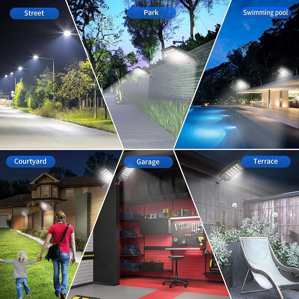 Solar Street Lights Motion Sensor, IP67 Waterproof 6500K Dusk to Dawn Solar Flood Light Outdoor with Remote Control, LED Outdoor Light for Outside Garden Yard, Parking Lot Lights(2PK)