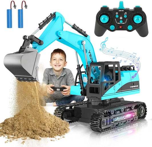 RC Excavator Toy for Kids, 1:14, Remote Control Metal Construction Vehicles Diecast Excavator, 360° Rotation with Lights Sounds, 2 Batteries, Sandbox Digger Christmas Toy Gift for Boys