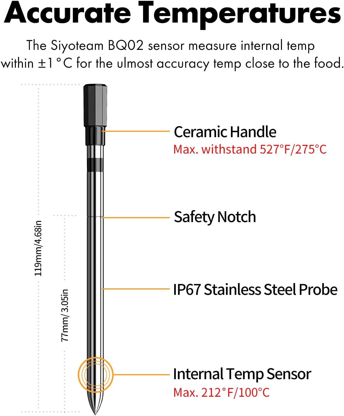 Wireless Meat Thermometer, Meat Thermometer Wireless for Grilling and Smoking, Pre-Programmed Temperatures, 200FT Remote Range | for Oven, Grill, Kitchen, BBQ, Smoker