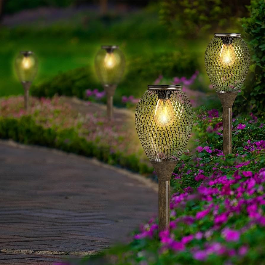 Solar Pathway Lights Outdoor, LED Solar Lights for Outside IP65 Waterproof Landscape Path Garden Decorative Lights Solar Powered Lighting for Yard Patio Walkway Driveway Decor, 4 Pack